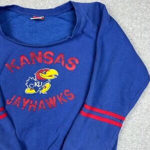 Colosseum Athletics Kansas Jayhawks Blue Sweatshirt Womens Large Scoop Neck KU